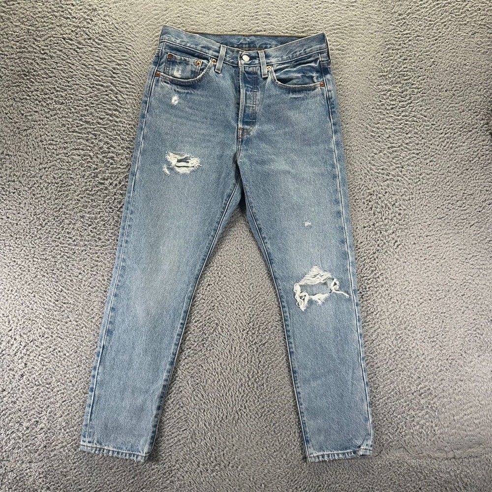 Levi's 501 Jeans Womens 28x28 Blue Cotton Denim Skinny Button-Fly Distressed